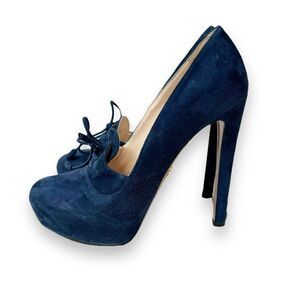 PRADA Calzature Donna Blue Suede Lace Up Suede Platform Heels Pumps Women’s 38